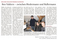 Vorschaubild: Artikel über den neuen Star Mallorcas Ben Valdern aus dem Freisinger Tagblatt. Auf dem Bild sieht man den Friedrich Kalpenstein im Tonstudio gemeinsam mit Yogi Lang und Kalle Wallner im Tonstudio am Mischpult.