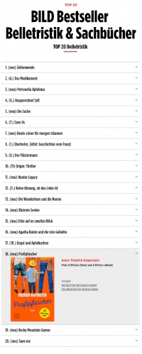 Vorschaubild: BILD Bestseller-Liste. Profipfuscher erreicht Platz 18.