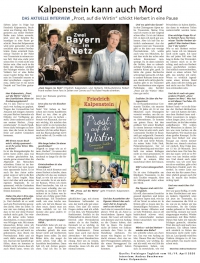 Vorschaubild: Zeitungsartikel aus dem Freisinger Tagblatt vom Wochenende 18. / 19.04.2020. Außer dem Interview mit Friedrich Kalpenstein sind zwei Bilder zu sehen. Bild 1: Das Cover des Romans "Prost, auf die Wirtin". Bild 2: Friedrich Kalpenstein gemeinsam mit dem Schauspieler und Sprecher Robert Frank. Zwischen den beiden steht in großen Buchstaben: Zwei Bayern im Netz.