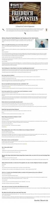Vorschaubild: Zu sehen ist ein Interview mit Friedrich Kalpenstein. Er antwortet auf die Fragen von Martina von Skoutz.de