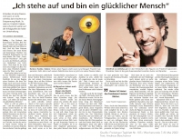 Vorschaubild: Zeitungsartikel vom Wochenende 7./8. Mai 2022 im Freisinger Tagblatt. Überschrift: Ich stehe auf und bin ein glücklicher Mensch. Auf den beiden Bildern ist Helmfried von Lüttichau sowie Friedrich Kalpenstein zu sehen.