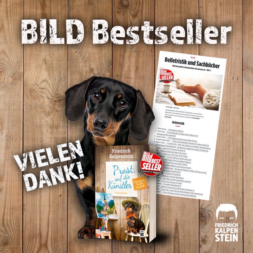 PROST, AUF DIE KÜNSTLER ist in den TOP 5 auf der BILD-Bestsellerliste. Zum neunten Mal in Folge hat es die PROST-REIHE auf die Liste geschafft. Vielen lieben Dank an alle Leserinnen und Leser.